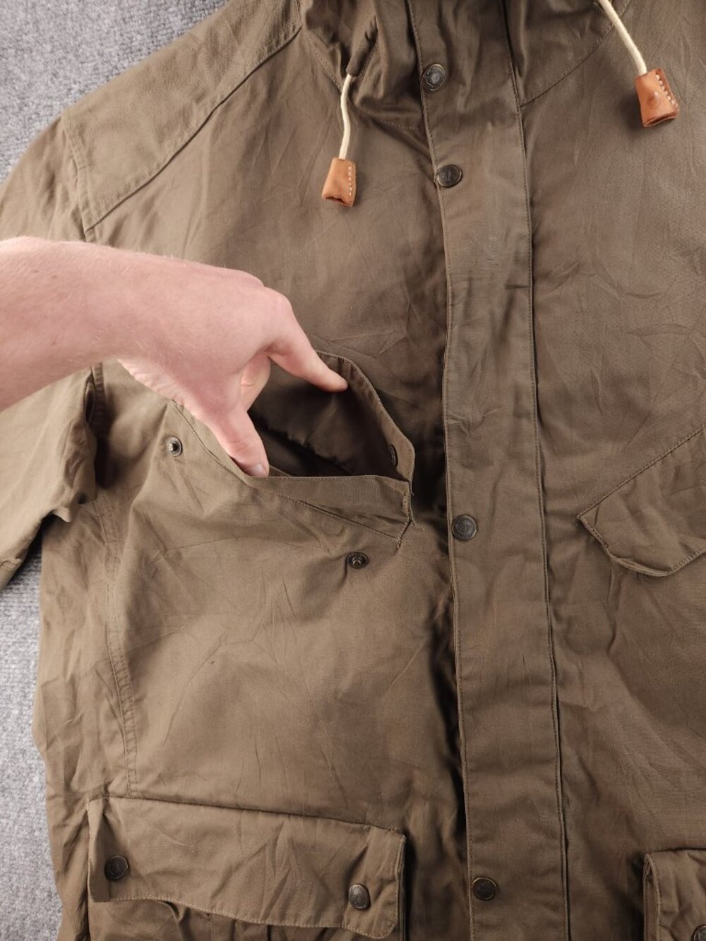 FJALLRAVEN No. 68 Jacket XL Hooded Green Full Zip G-1000 Pockets Outdoors Men - Picture 5 of 16